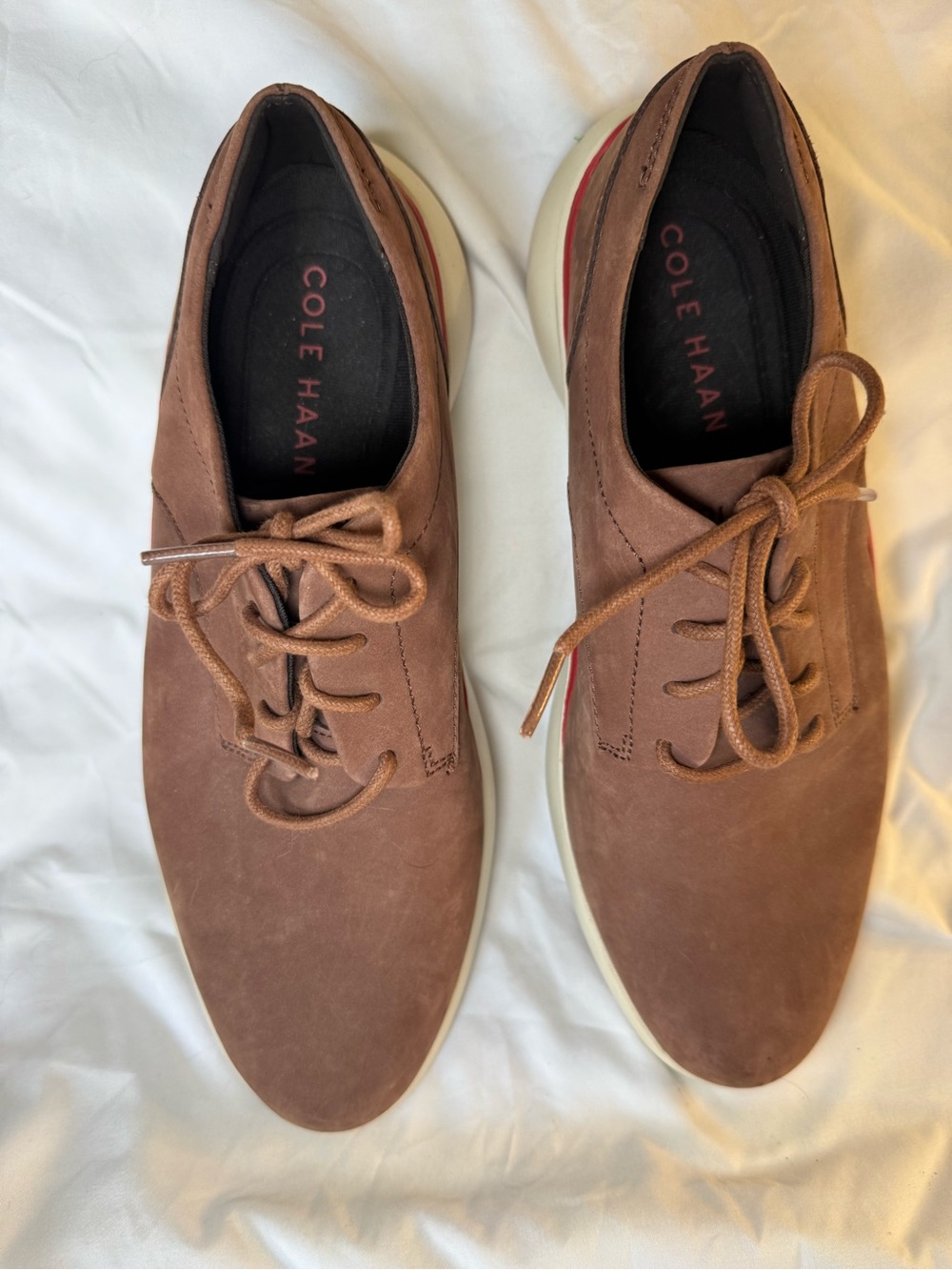 Cole Haan Brown Leather Lace-Up Oxfords with White Soles